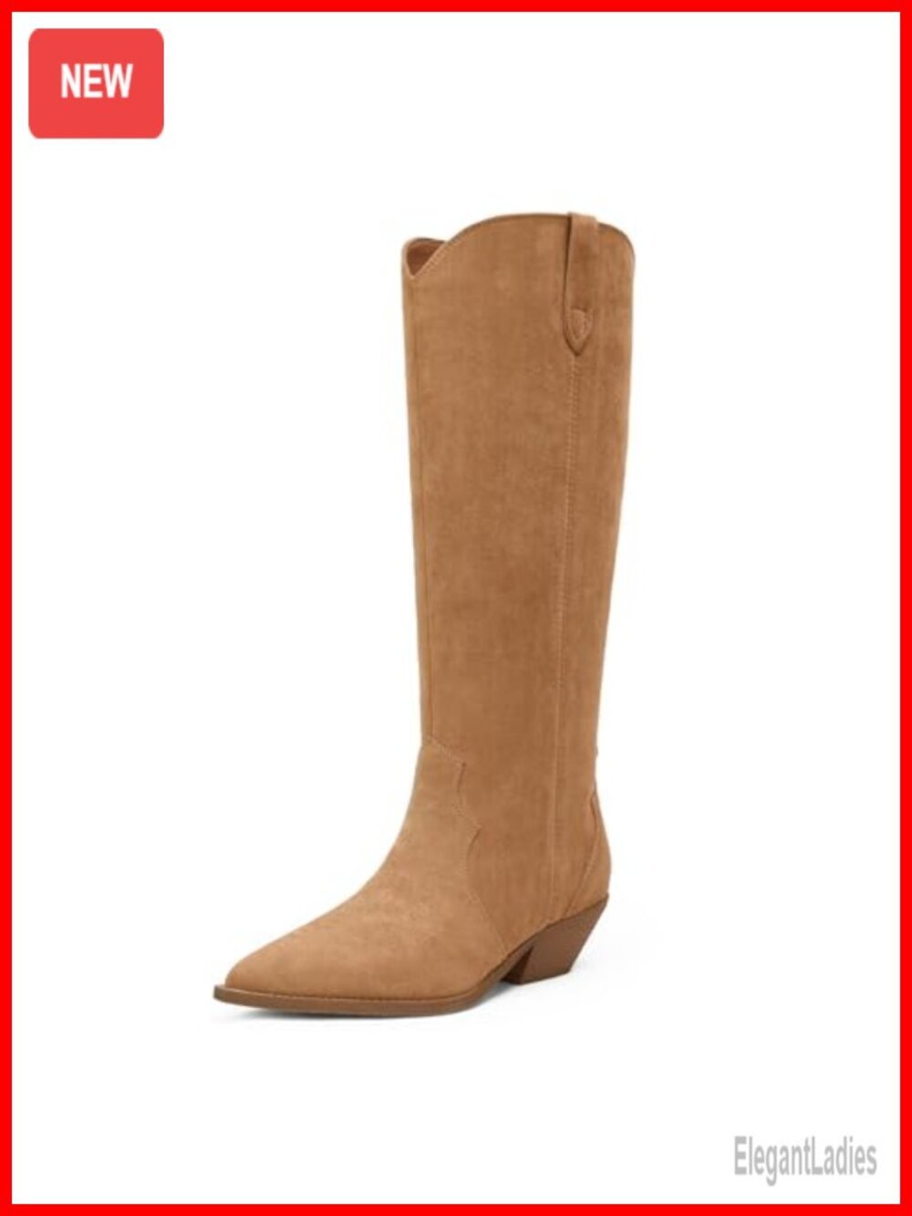 Women's Knee High Boots Pointed Toe Chunky Heel Pull-On Faux Suede Western